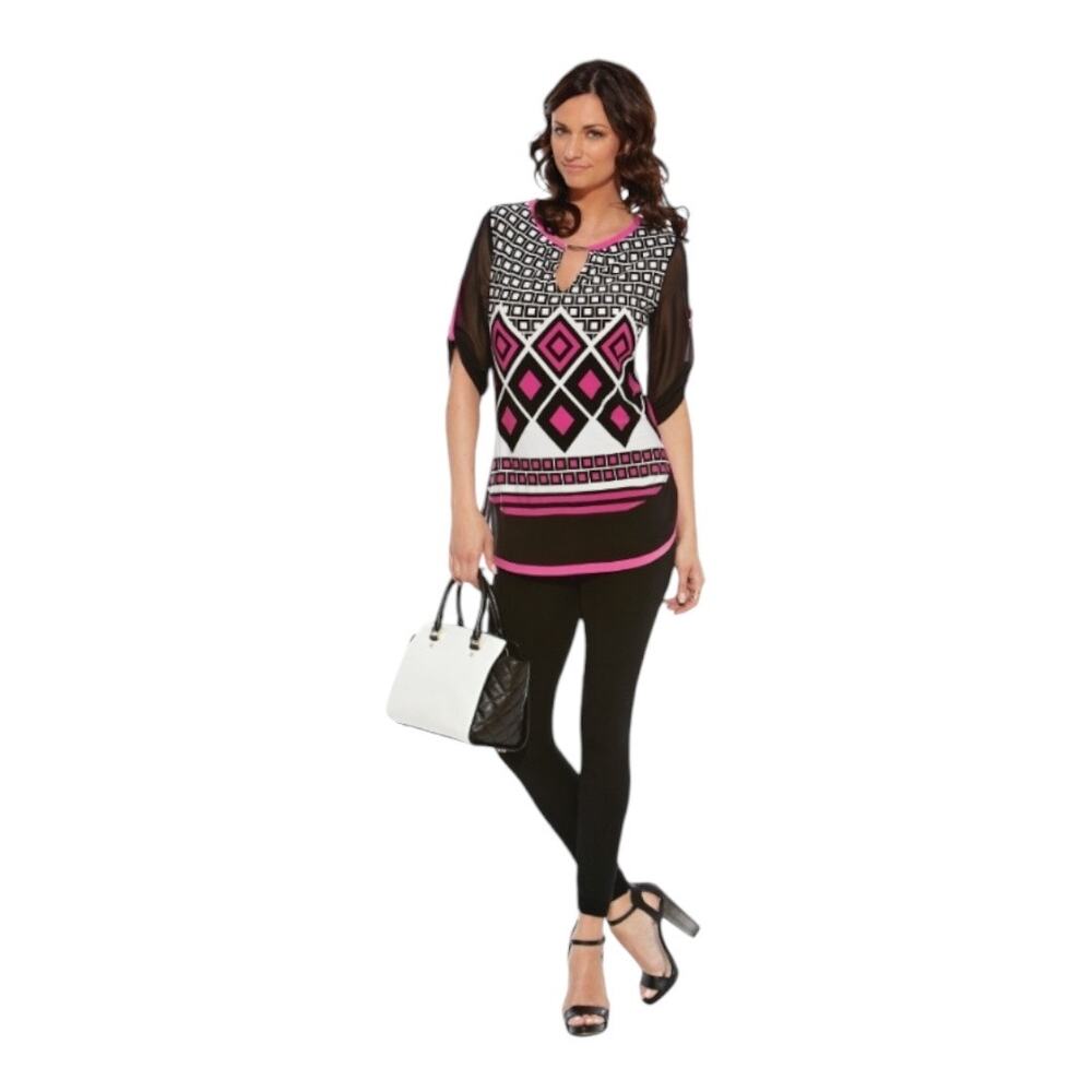 Joseph Ribkoff Pullover Blouse‎ Tunic Hot Pink/Black/White Size M